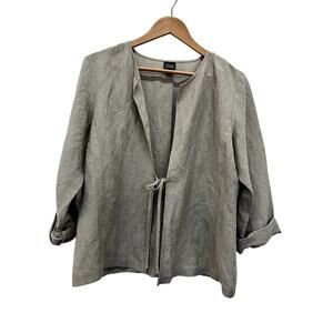 NWOT Eileen Fisher Italian Linen Blend Tie Blazer in Gray Size Large